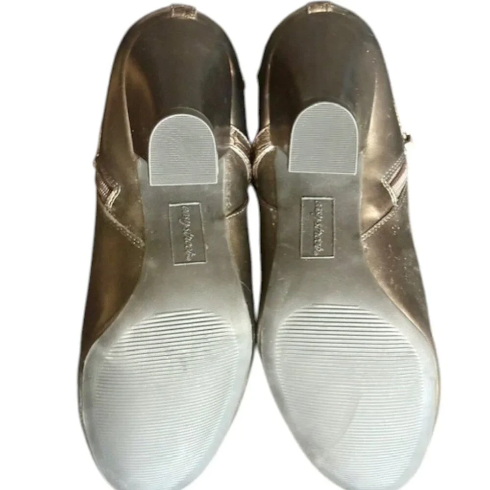Easy Street Metallic Vegan Ankle Zip Booties - 9M - Taupe